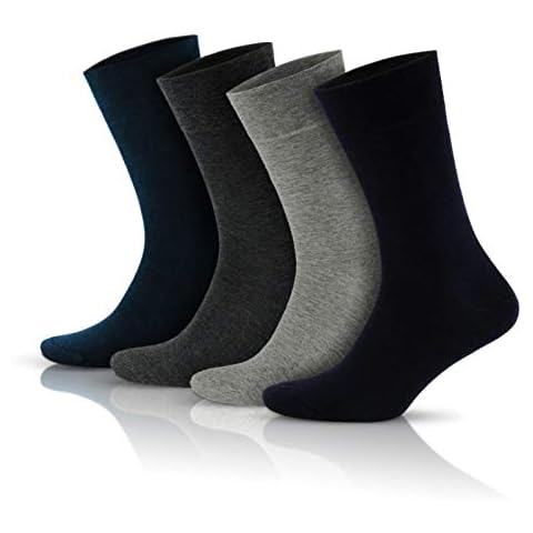 Men's Cotton Dress Socks,4 pairs multipack, seamless toe breathable soft elegant comfortable, grey navy black charcoal grey business socks UK size 6-11 Cover