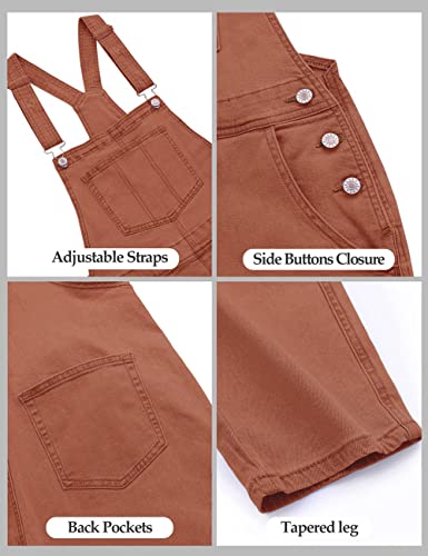 Vetinee Women's Brick Red Adjustable Straps Pockets Boyfriend Denim Bib Overalls Jeans Pants Large #TOP5