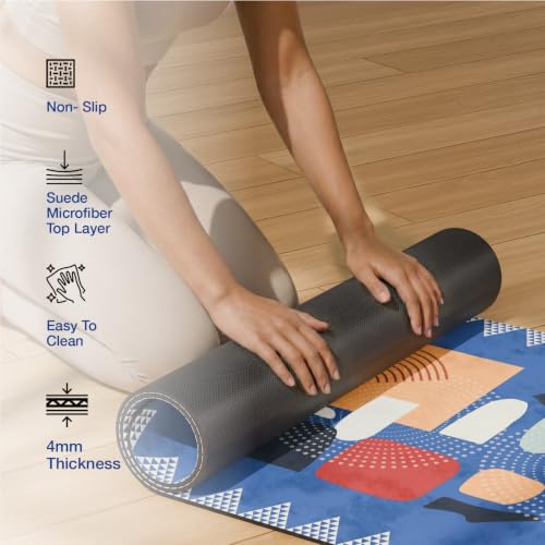 Image of Lifelong Suede & Natural Rubber Yoga Mat for Woman & Man | Non-Slip & Anti-Skid | 4mm Yoga Mat for Man |Exercise Mat for Yoga, Workout & Pilates | Gym Equipment for Home Workout | Free Carry Bag (Blue)