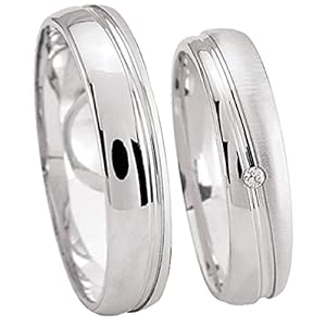 JC Trauringe 925 Sterling Zilver Paar-Prijs I Huwelijksringen incl. vrije gravure I Verlovingsringen 4,5 mm breed met etui I Heren-Ring zonder & Dames-Ring met 1 Zirkonia steen I Gr. 48 tot 72 I S059