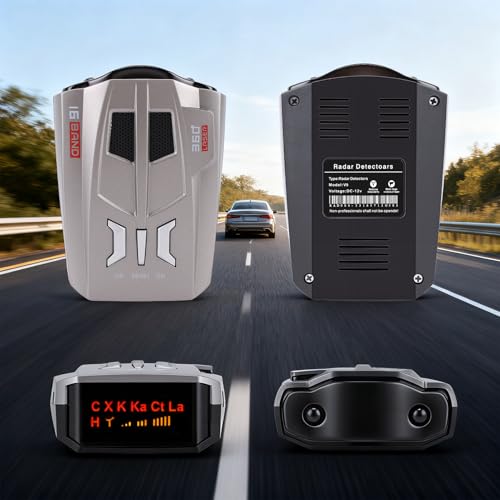Car Radar Detector 360 Degree Protection Blind Free Electronic Dog Radar Speedometer Tester, Directional System Real Time Voice Alert Speed, Built-in GPS, LED Display