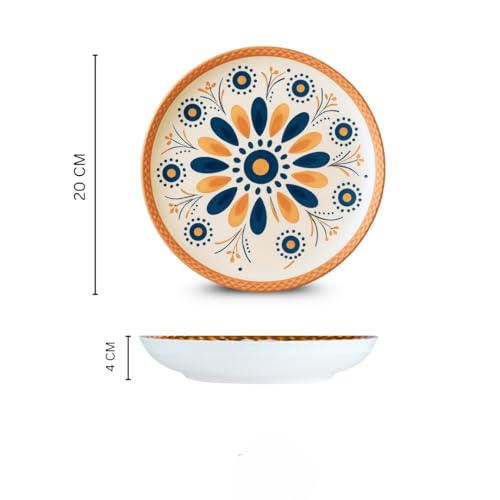 Image of 6-Piece Ceramic Dinner Set, 2 Plates & 4 Bowls, Microwave Safe, Dishwasher Safe, Floral Dinnerware (Ethnic Floral Multicolor, 2 Plate & 4 Bowl Set)
