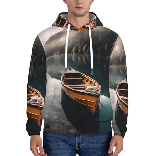 Men's Fleece Pullover Hoodie Long Sleeve Hooded Lakeside Boat Sweatshirt Casual Shirts With Pockets 4X-Large Black2