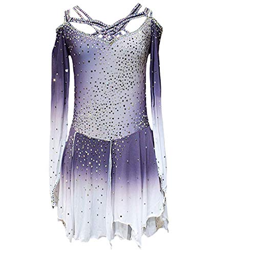 Ice Skating Vestido De Patinaje Art�Stico Vestido P�Rpura Patinaje sobre Hielo para Ni�As Hecho A Mano Mangas Largas Cuello Alto Taladro Fino Hecho A Mano Adecuado Ni�Os Menores 17 A�Os