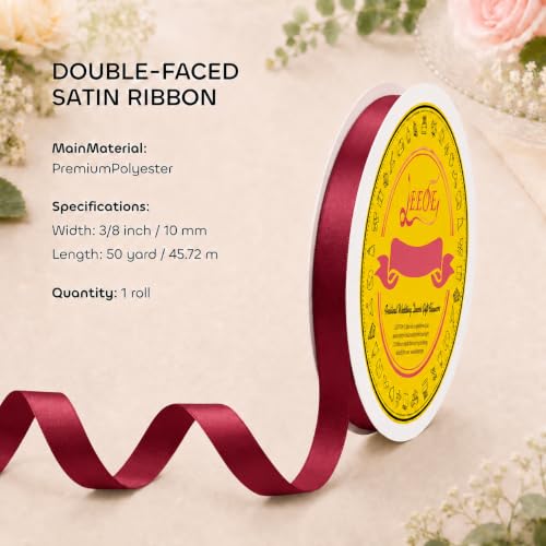 Image of Double Face Sherry Satin Ribbon 3 /8 inch X 50 Yards Polyester Sherry Ribbon for Gift Wrapping Very Suitable for Weddings Party Invitation Decorations and More