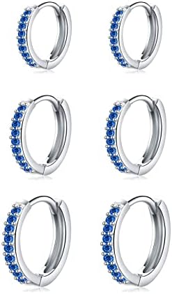 925 Sterling Silver Hoop Earrings ,12mm Hypoallergenic Huggie Small Hoop Earrings with AAA+ Cubic Zirconia for Women Girls, Sleepers Hoop Earrings in 3 Colors(Silver/Gold/Rose Gold)