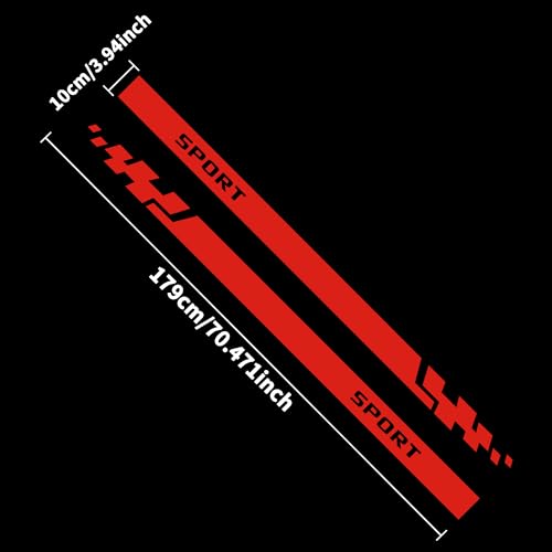 Image of TOMALL 1 Pair Car Body Side Stickers Racing Sports Stripe Decals for Car Universal Vinyl Waterproof Long Decal Decoration Sports Graphic Decals for Truck SUV Off-Road Vehicles Accessories (Red)