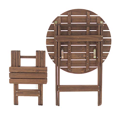 Lina Small Round Portable Folding Table and Chairs Balcony Garden Coffee Round Table Wooden Coffee Table, 62.5x62.5x71cm (color : Desk+stool)