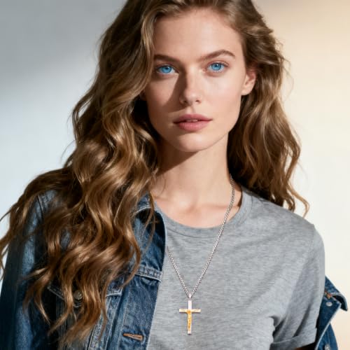 Image of Eusense Cross Necklace for Women Men Crucifix Pendant Sterling Silver 925 Cruz De Caravaca Cross Jesus Crucifix Jewelry