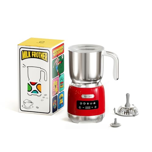Hazel Quinn Mousseur à Lait Électrique en Acier Inoxydable, Multifonctionnel 5 en 1, Chauffe Lait Électrique, Machine à Chocolat Chaud, Contrôle Tactile LED, pour le Cappuccino, 400 ML, Rouge Rubis