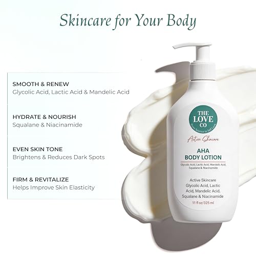 Image of THE LOVE CO 10% AHA + 2% BHA Body Lotion - Nourishing Formula for Dry Skin - Women & Men - Enhanced with Niacinamide, Shea Butter, Vitamin E - 325ml