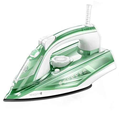Martisan Steam Iron, 1600W, 15s Fast Heat-up, Dual Layer Soleplates for Heat Reserve, Precise Adjustable Temp, Non-stick Ceramic Panel, Anto-off, Anti-drip, Anti-calc, Green