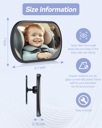 Image of Baby Car Mirror for Backseat - Rear Facing Car Seat Mirror Safety for Infant Newborn - Easily Observe the Baby Move,Clear Wide View,360Rotation, Secure, Shatterproof - Black