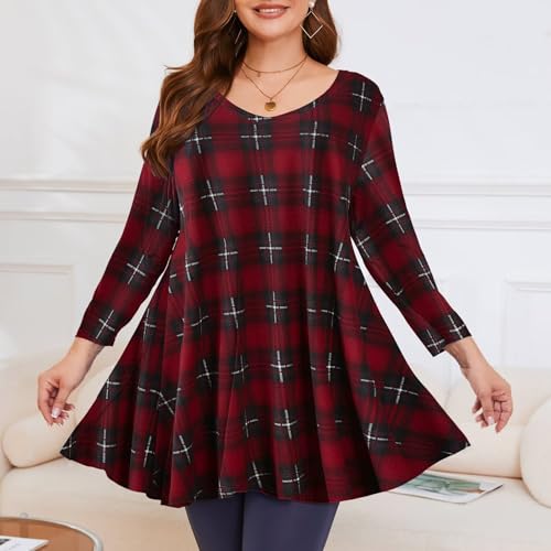 Image of LARACE Tunics 3 /4 Sleeve Plus Size Tops for Women V Neck Loose Fit Flowy Clothing for Leggings
