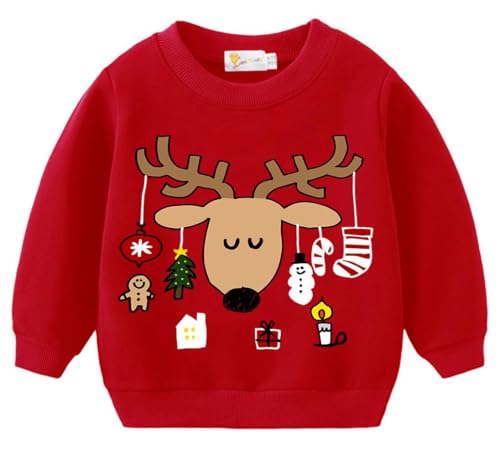 Image of EULLA Toddler Girls Christmas Sweatshirt Long Sleeve Snowman Deer Santa Claus Xmas Holiday Shirts for Kids Sweater 2-7 Years