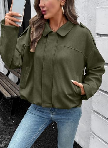 EVALESS Womens Faux Suede Bomber Jackets Long Sleeve Fall Coats Zip Up Cropped Jacket Trendy Winter Warm Outerwear4