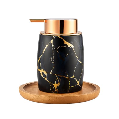 Image of LAGET 300ml Soap Dispenser for Wash Basin - Premium Brown Golden Print | Kitchen and Bathroom Accessories Items | Refillable Liquid Handwash Dispenser Bottle (Black Thunder)