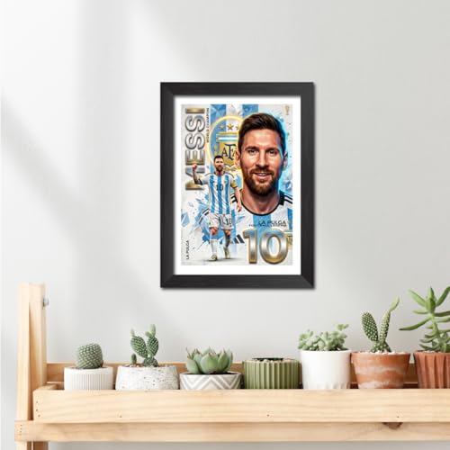 Image of TenorArts Lionel Messi Poster Frame Worldcup Themed Laminated Photo Framed Painting with Matt Finish Black Texture (12 inches x 9inches)
