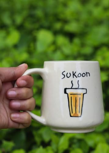 Image of WEAVING HOMES Sukoon Handmade Ceramic Cups for Tea Lovers, Quoted Coffee Mugs and Gifting Items for Men and Women (Set of 1 /300 ML)