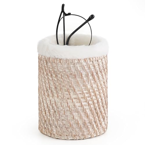 Image of Mkono Glasses Holder for Nightstand Rattan Protective Glasses Stand for Glass Eyeglass Organizer Holder for Desk, Table