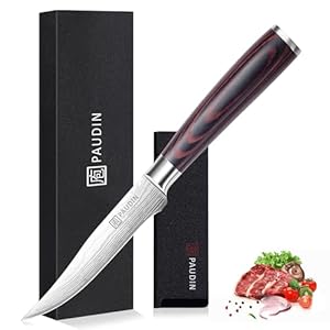 PAUDIN Küchenmesser Allzweckmesser 13 CM, Professionelles Kochmesser für Obst und Gemüse, Multifunktionales Steakmesser mit Scharfes Klinge und Ergonomischer Holzgriff