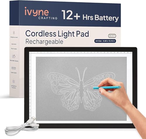 iVyne Bloc lumineux LED ultra fin rechargeable alimenté par batterie au lithium pour Cricut Vinyl, outil de désherbage, dessin, travaux manuels pour traçage, croquis et HTV – Noir