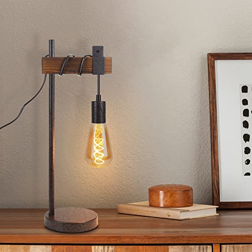 GBLY Tischleuchte Holz Tischlampe Vintage - Retro Nachttischlampe Holz Design E27 Rustikal Stil Kabel mit Schalter Nachttischleuchte für Schlafzimmer Arbeitzimmer Büro Studio (ohne Leuchtmittel) Cover