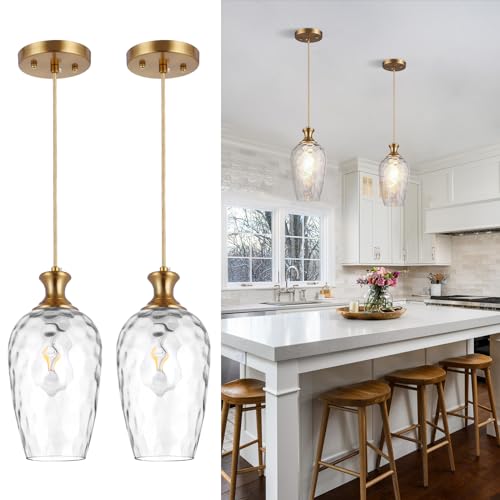 Glass pendant lights for kitchen island, 2-pack