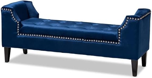 Baxton Studio Perret - Banco de terciopelo y madera copetudo en color azul rey