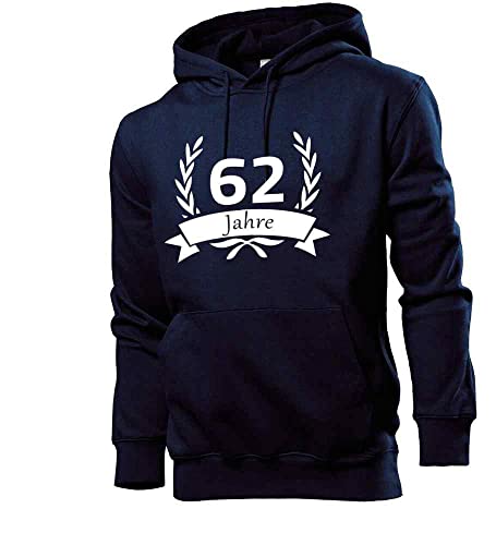 shirt84 Sudadera con capucha para hombre de 62 cumpleaños con corona de laurel, azul marino, M
