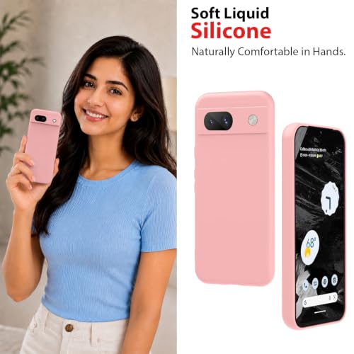 Image of KACA Silicone Back Case for Google Pixel 8A, Soft-Touch, Shockproof Phone Back Cover for Google Pixel 8A (Pink)