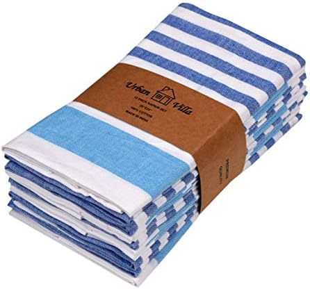 Urban Villa Dinner Napkins Horizontal Stripes Cloth Napkins Set of 12 Light Blue/Royal Blue Color Dinner Napkins 20x20 Inches 100% Cotton Over Sized Cloth Napkins with Mitered Corners Dinner Napkins