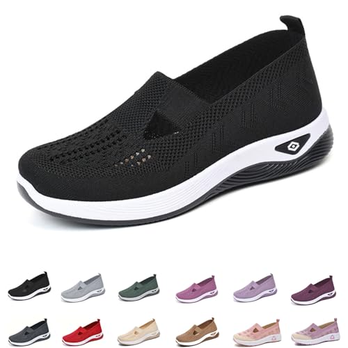 Enjerr Orthopedic Shoes Womens, Comfortable Breathable Knitted Sneakers, Non-Slip, Slip-On Flat Soft Shoes