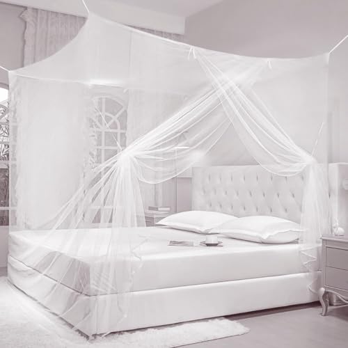 Image of Mosquito Net for King Size Bed, Mosquito Net Double & Queen Size Bed - Canopy with Base Cloth, 300 Holes /in Mesh, 2 Openings, Portable Machardani for Home & Travel