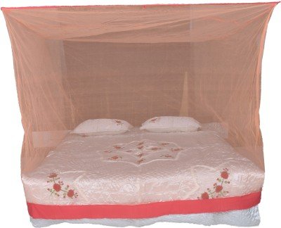 Neruti Enterprise Square Hanging Mosquito Net for Bed King Size with Border Orange 8x8 ft Insect Protection