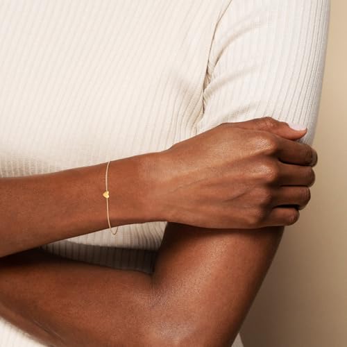 FANCIME 14k Solid Yellow Gold Heart Charm Bracelet Fine Jewelry Anniversary Birthday Gifts for Women, 6.7"+ 1.2" Extender2