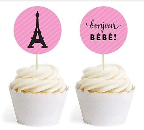 Andaz PressAndaz Press Paris Bonjour Bebe Girl Baby Shower Collection, Cupcake Topper DIY Party Favors Kit, Bonjour Bebe and Graphics, 20-Pack