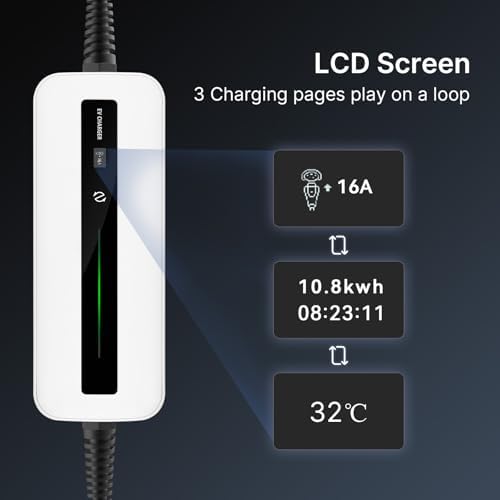 2. Bild von astoneves Typ 2 Ladekabel, Mobile EV Ladegerät Modus 2 10/16A Elektroauto Ladekabel mit Schuko Stecker für IEC 62196-2 Standard Elektrofahrzeug (6m Kabel, 220-240V, Max 3,6kW) (10/16A Display) 10/16A LCD Display