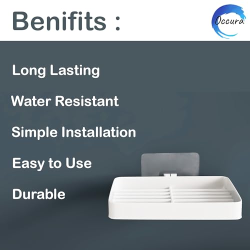 Image of Stickable Soap Holder Pack of 4 | Wall Mounted Dish | Self adhesive bathroom organizer without drill. Plastic soap stand set for family multipack home storage. Sink or kitchen.