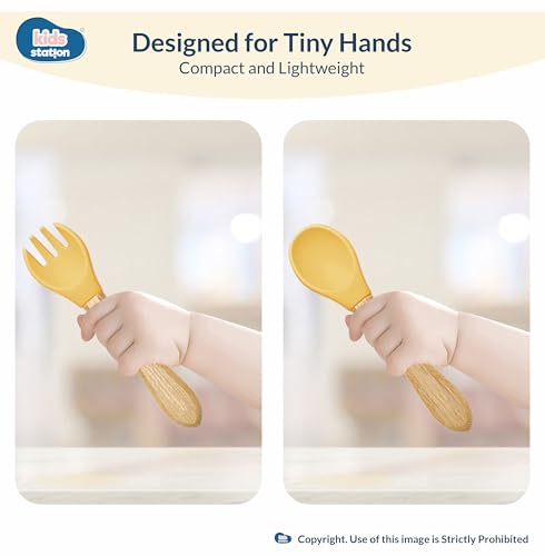 Image of Kids Station 3 Piece BPA-Free Silicone Baby Feeding Set - Baby Plate - Spoon and Bowl - Make Mealtime Fun - Microwave Safe - Unbreakable Eco-Friendly - Organic & Natural (Plate (Set of 3), Yellow)
