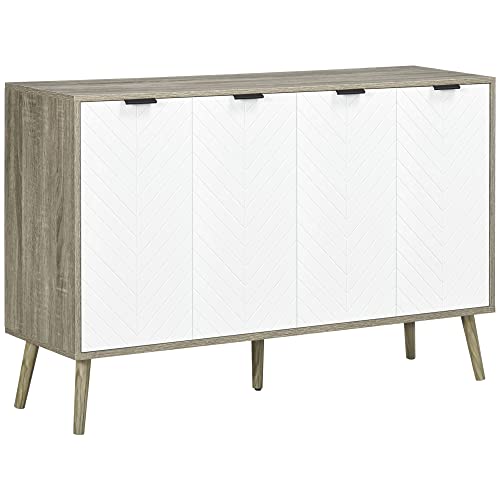 HOMCOM Buffet Salon, Meuble de Rangement avec 4 Portes et étagère réglable, Pieds en Bois de pin, Buffet Salle à Manger Cuisine et Chambre, 120 x 35 x 77,4 cm, Blanc...