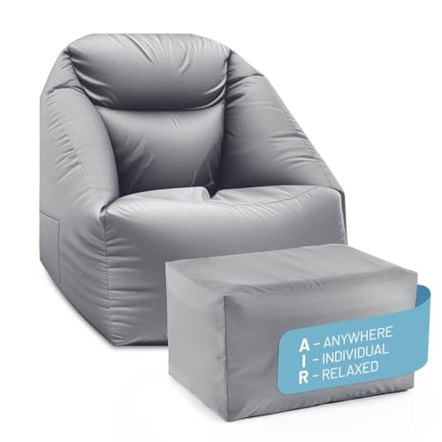 Lumaland CrozyAir - Juego de sillón hinchable y taburete para exteriores, como puf y estante, 5 cámaras regulables, lavable, resistente al agua y hasta 150 kg, inflado rápido
