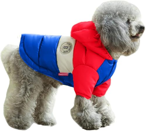 JPETTO犬用 ダウンベスト ペット服 スノーウエア 雪服 長袖 犬服 コート ジャケット 中綿入り ドッグウェア 中綿ベスト パーカー ペット 冬服 猫服 防寒コート ダウンベスト 暖かい チワワ服 小型犬 中型犬 3666 レッド&ブルー20#