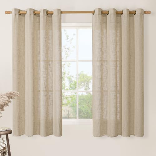 Image of LAMIT Linen Blended Window Curtains 63 inch Length for Bedroom, Soft Semi Sheer Light Filtering Burlap Curtain Panels with Bronze Grommet Drapes for Living Room, 2 Panels Set, 52 x 63 Inch, Brown