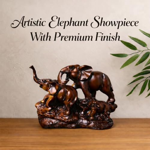 Image of ARMONIA Majestic Elephant Showpiece | Polystone Elephant Family Statue Figurine for Home Decor, Living Room Showpiece & Office Desk | Fengshui Vastu Lucky Elephant | Gift Item for Housewarming