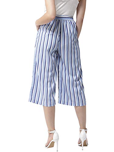 Image of Style Quotient Women Blue & White Loose Fit Striped Culottes-Blue