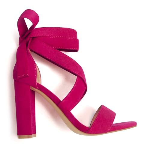 Image of Strappy Heels for Women Chunky Heels High Heeled Sandals with Lace Up Fahsion Casual Nude Block Heel Sandals