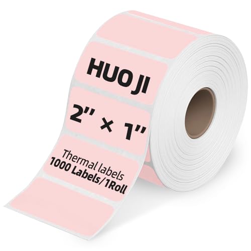 1000 2x1 Thermal Labels Roll, HUOJI Pink Thermal Printer Labels for Shipping, Barcode, and Packaging, Compatible with Rollo, Zebra, Munbyn Printers(Commercial Grade Stickers)