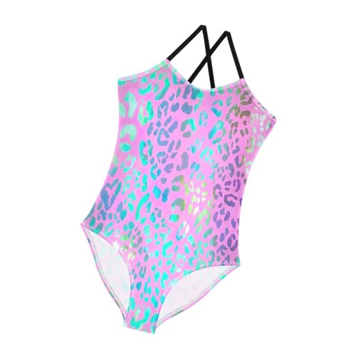 Pastel Leopard Spots Girls' Athletic Swimwear, Summer Beach Bathing Suits Girls, 3-104