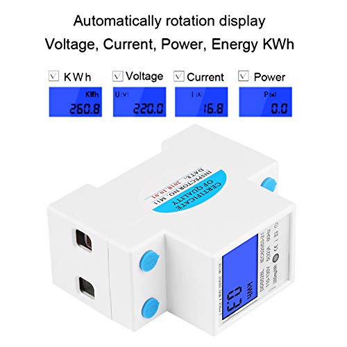 Image of AUNMAS Energy Monitor Kwh Meter, Accurate Measurement LCD Backlight Display Single Phase DIN Rail Mount 110-130V 5-32A Home Consumption Monitor